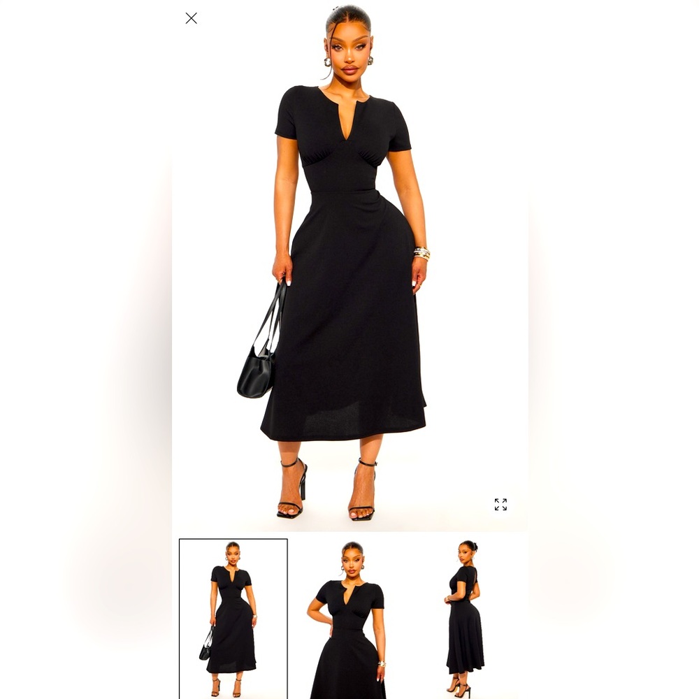 Fashion Nova Short Sleeve Black Midi Dress